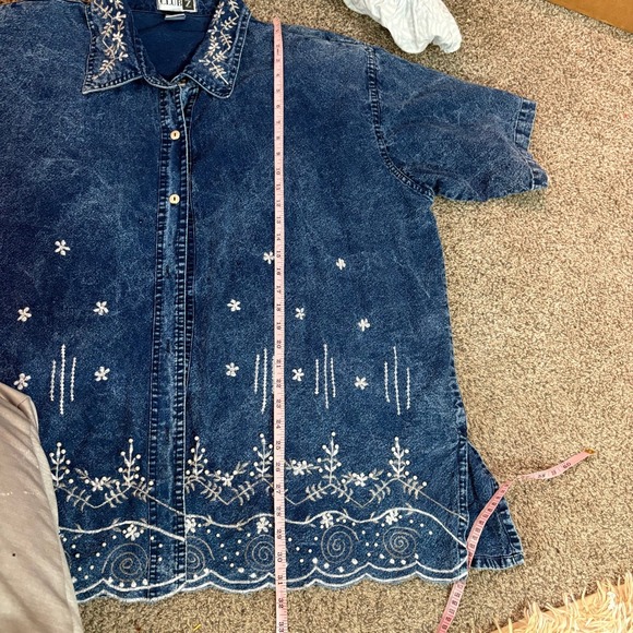 Vintage Club Z Embroidered Denim Shirt Dress Button Front Medium Wash - Picture 7 of 10